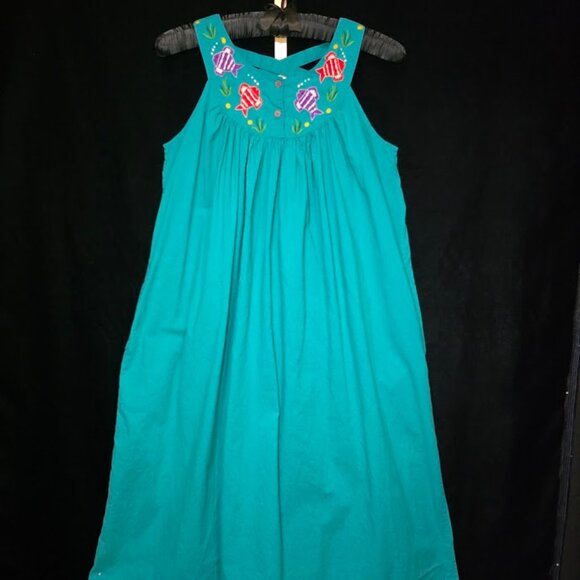 Sea Wind Vtg Embroidered Lounge Dress M - Picture 1 of 9